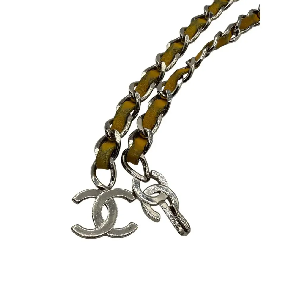 Chanel Yellow Lambskin Leather CC Silver Toned Hardware Chain Belt